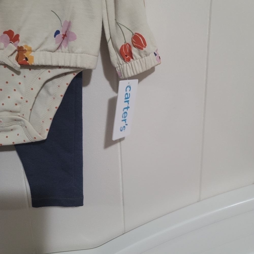 Carter's Cream Floral Top and Denim Leggings Set Size 24 Months - Picture 5 of 5
